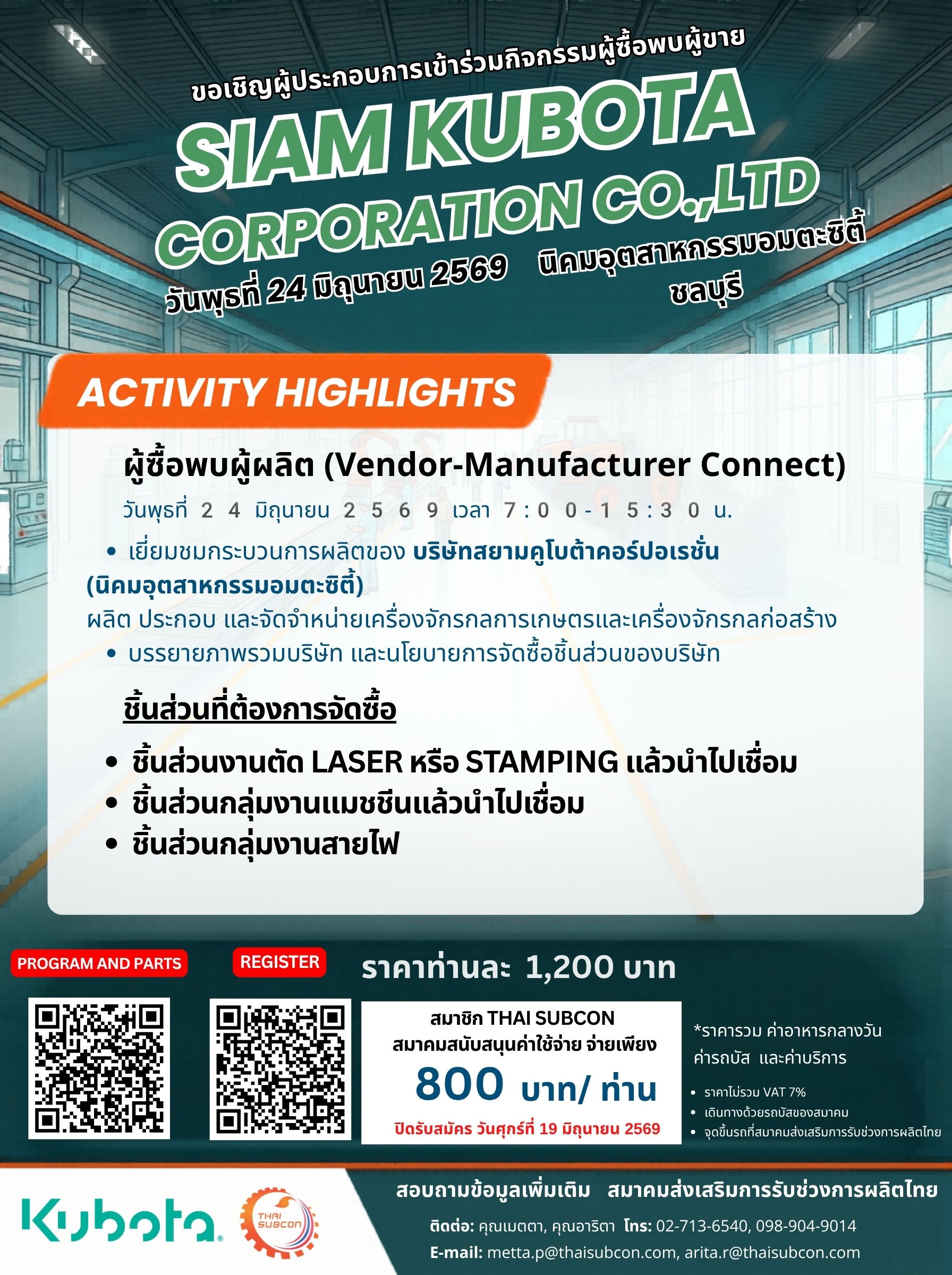 กิจกรรมผู้ซื้อพบผู้ขาย SIAM KUBOTA CORPORATION CO.,LTD.