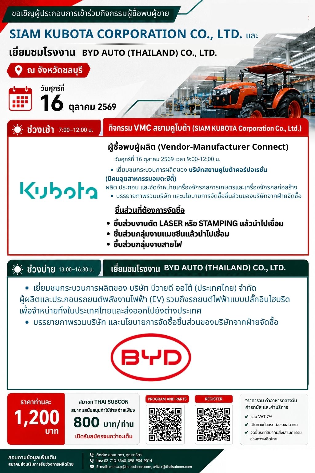 กิจกรรมผู้ซื้อพบผู้ขาย SIAM KUBOTA CORPORATION CO.,LTD. และ BYD AUTO (THAILAND) CO., LTD.